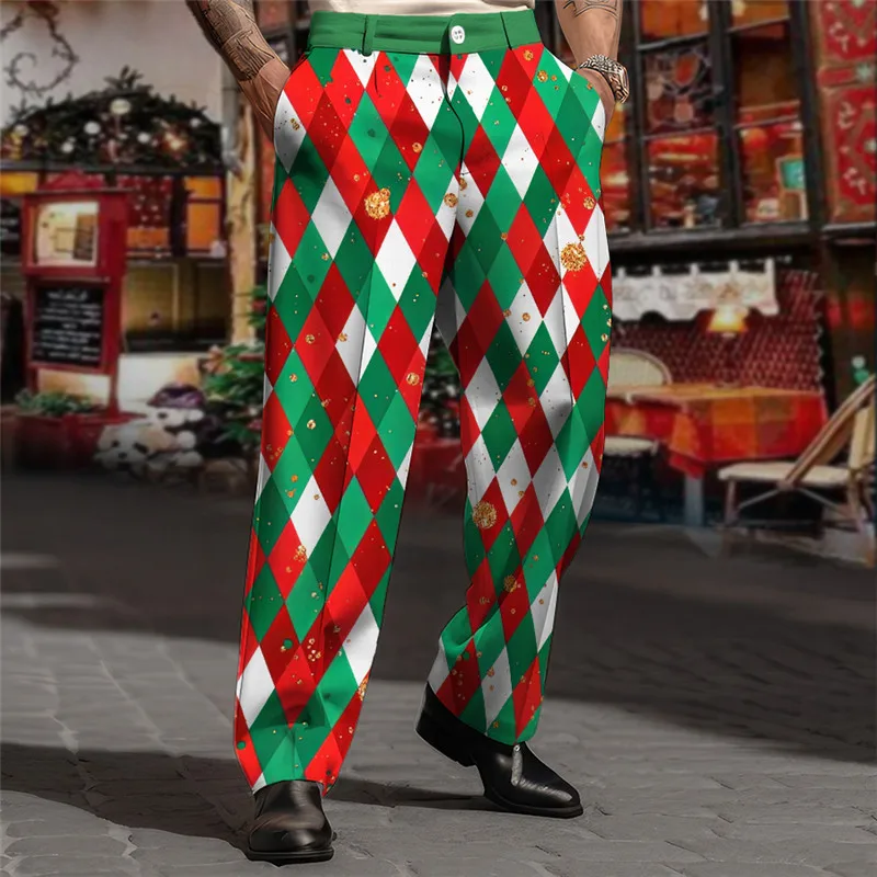 Suit pants with versatile red patterns, trendy suit pants, casual fashion pants, sports leggings, loose cuffs