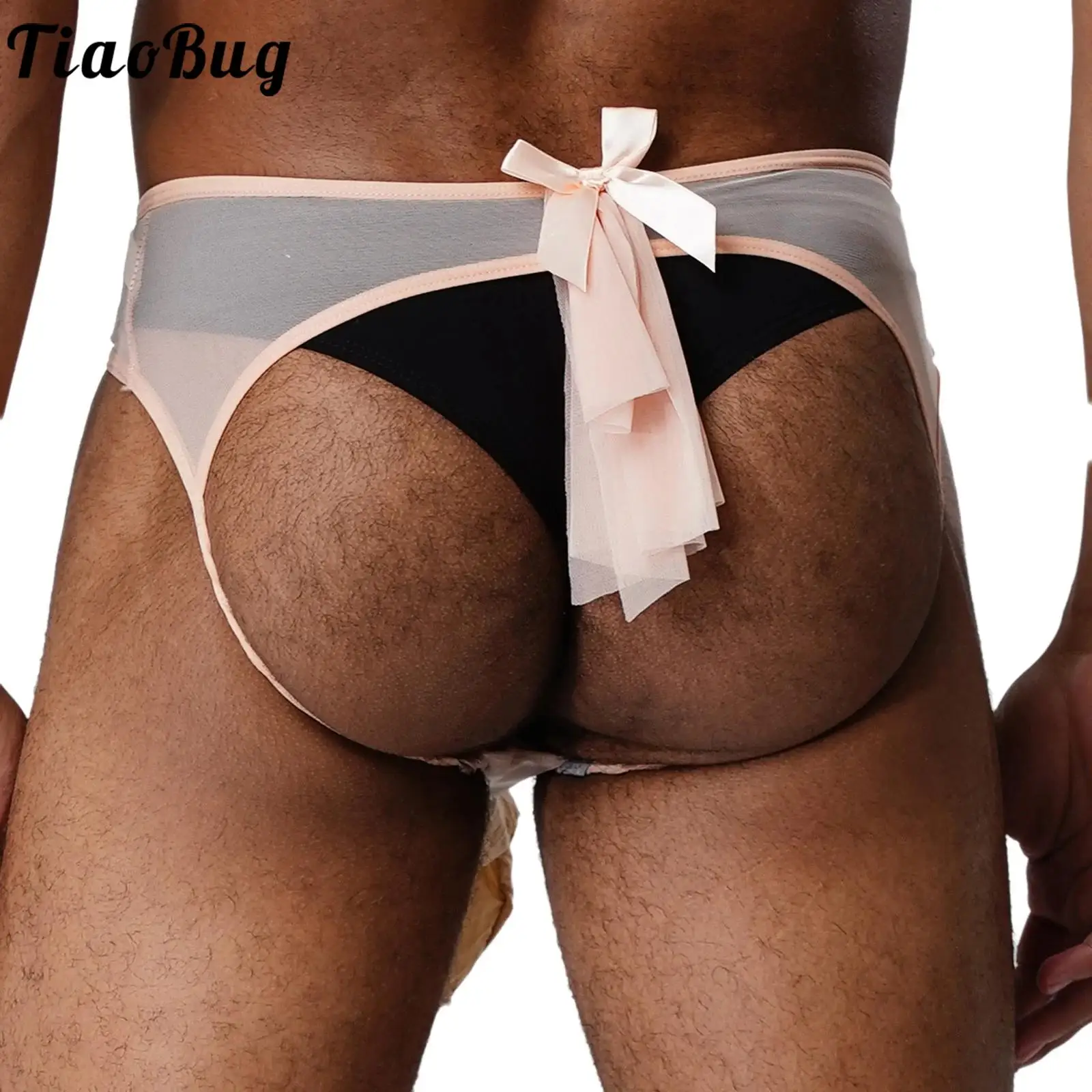 

Men's Sexy Gifts Briefs Bow Decoration Open Butt Low Rise Underwear Briefs Underpants for Lingerie Tempting Role Play Nightwear