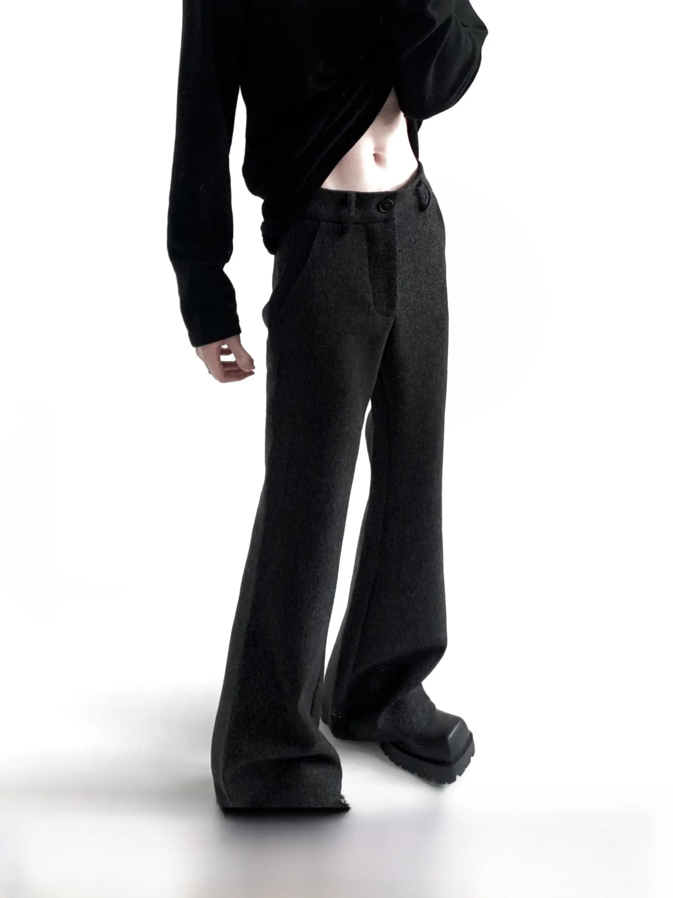 Autumn Mountain Wind 50 Woolen Men's Casual Pants Luxury Design Drapey Glittering Tweed Flared Pants High Waist Straight Leg