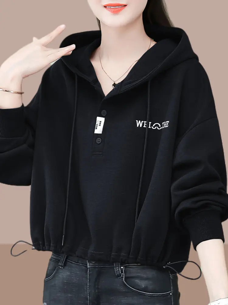 

Модная женская толстовка с капюшоном и длинными рукавами, весна-осень, новинка, повседневная, удобная, из смесового полиэстера и хлопка