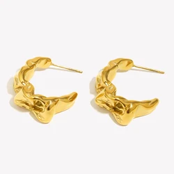 E.B.belle Casting Mould Irregular Wrinkle C Shaped Gold Plated Hoop Earrings For Women boucle d’oreilles acier inoxydable