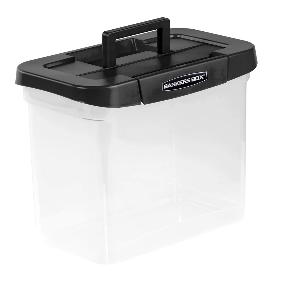 Durable Plastic Letter Size File Organizer Portable Stackable Storage Box with Locking Lid Hanging Rails and Comfortable Handles
