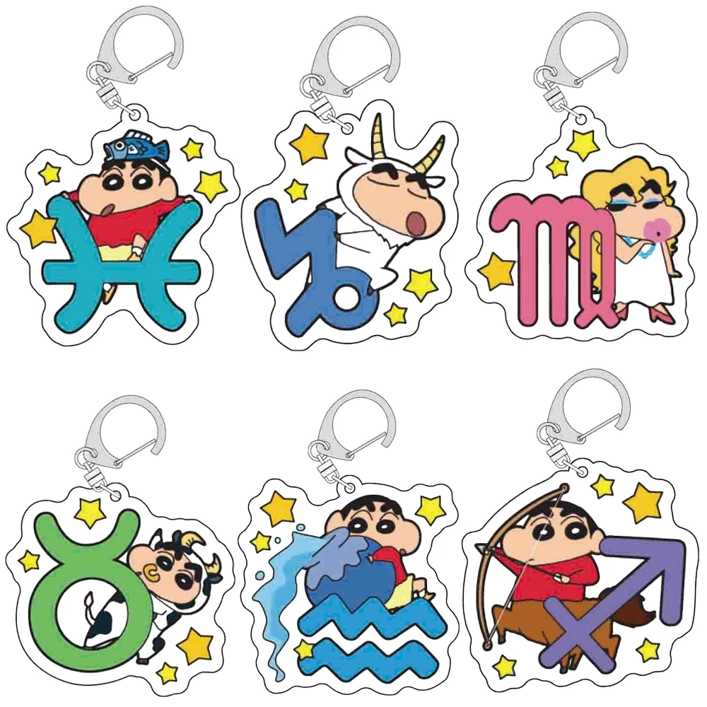 Anime Figures Crayon Shin-chan Constellation Series Acrylic Key Chain Backpack Pendant Decoration Cartoon Cute Keychain Gift