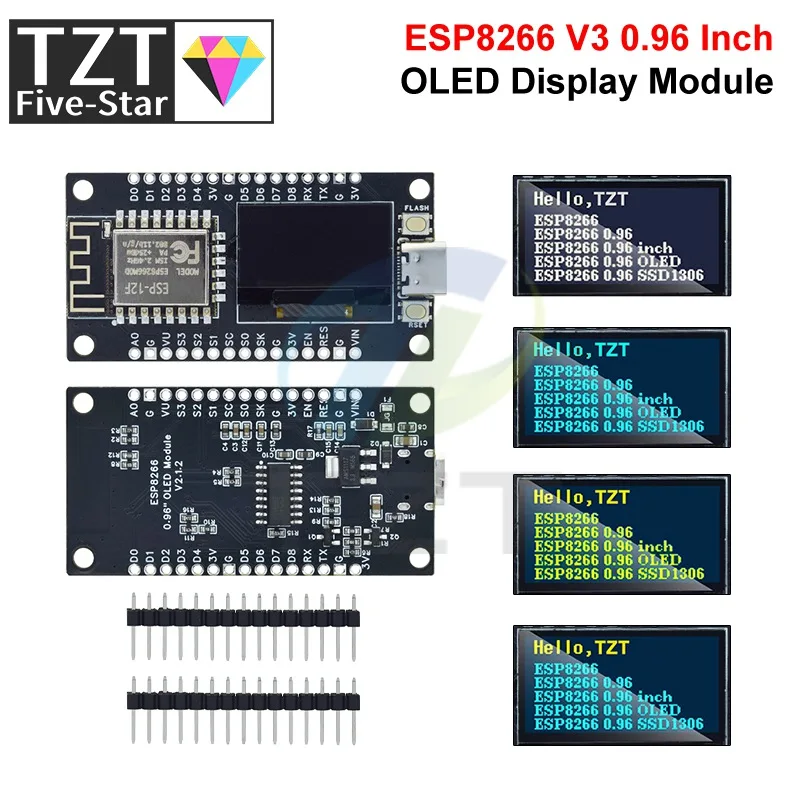 NodeMCU ESP8266 V3 Development Board With 0.96 Inch OLED Display CH340 ESP-12F WiFi Module TYPE-C USB For Arduino/Micropython
