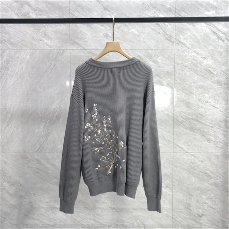 

Derschutze свитер Blossm вязаный цветочный вышивка вязаный свитер с круглым вырезом для мужчин и женщин свободные повседневные пуловеры