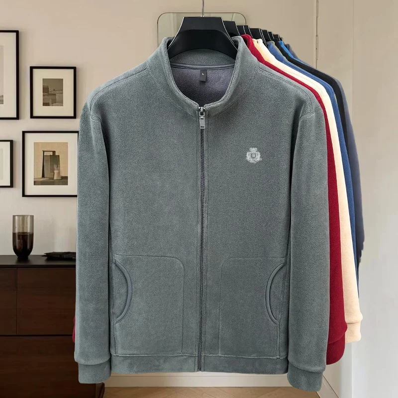 

Fashionable autumn and winter high-quality velvet warm zipper jacket men's original crown embroidery best-selling cardigan top