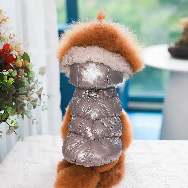 Warm Fleece Winter Coat for Dogs and Cats, D-ring Attachment, Hood Fur Jacket, Pet Apparel, XS ~ XXL