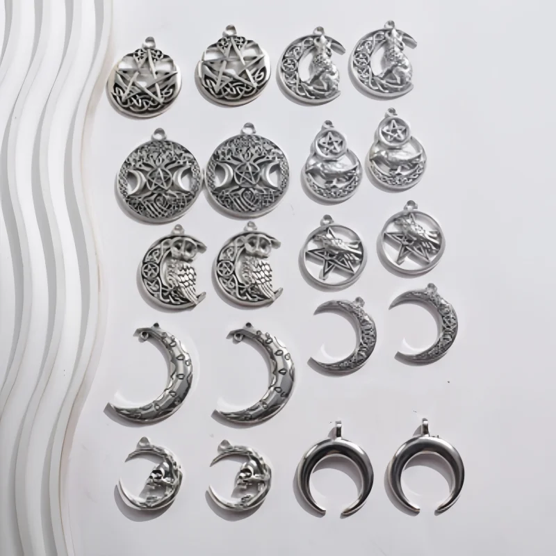 

5pcs Silver-Plated Animal Moon Five-Pointed Star Alloy Pendant DIY Charms Earrings Necklaces Jewelry Metal Accessories K2000