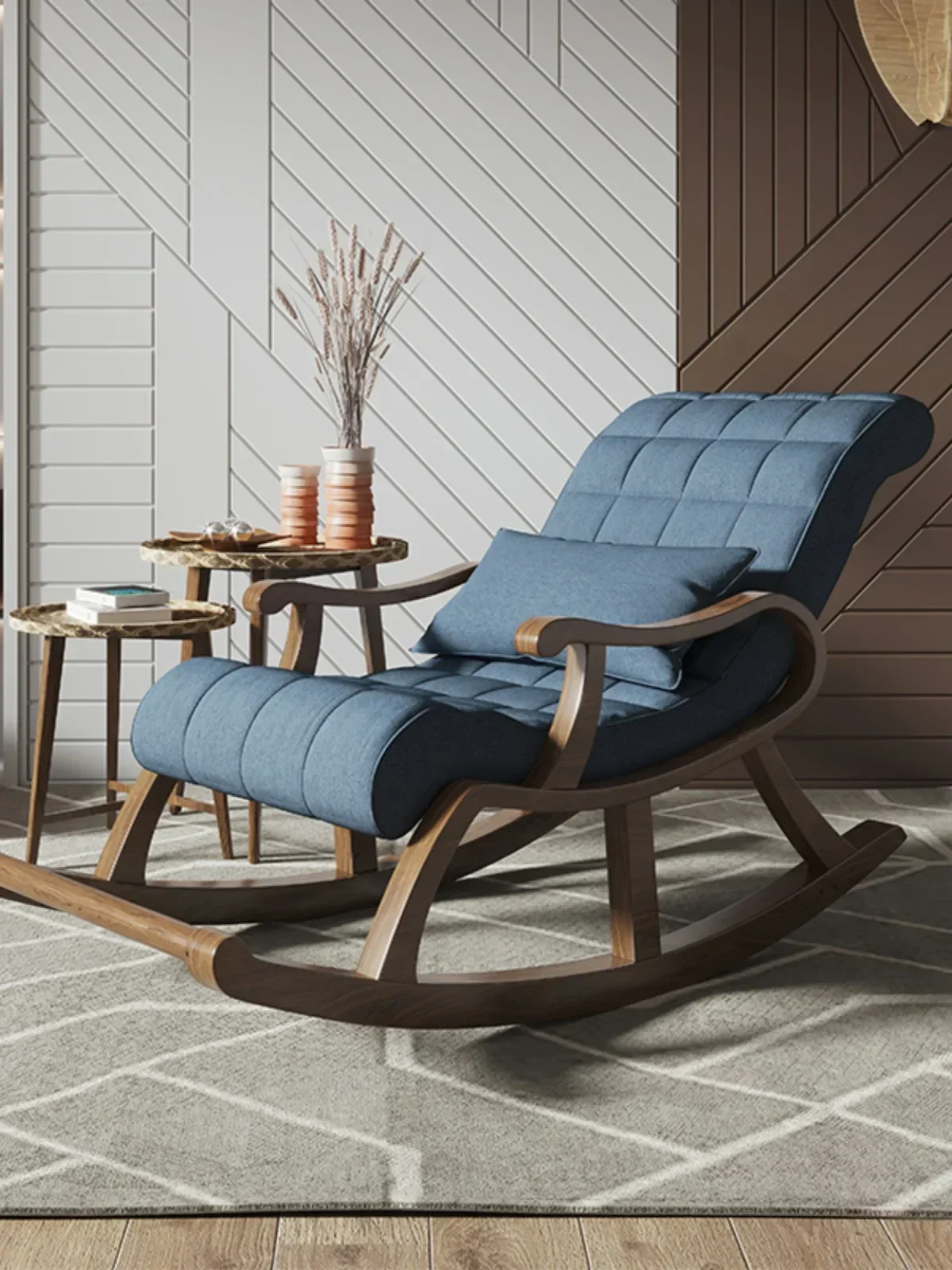 Nordic solid wood rocking chair lazy leisure   happy adult nap  reclining balcony elderly  living room