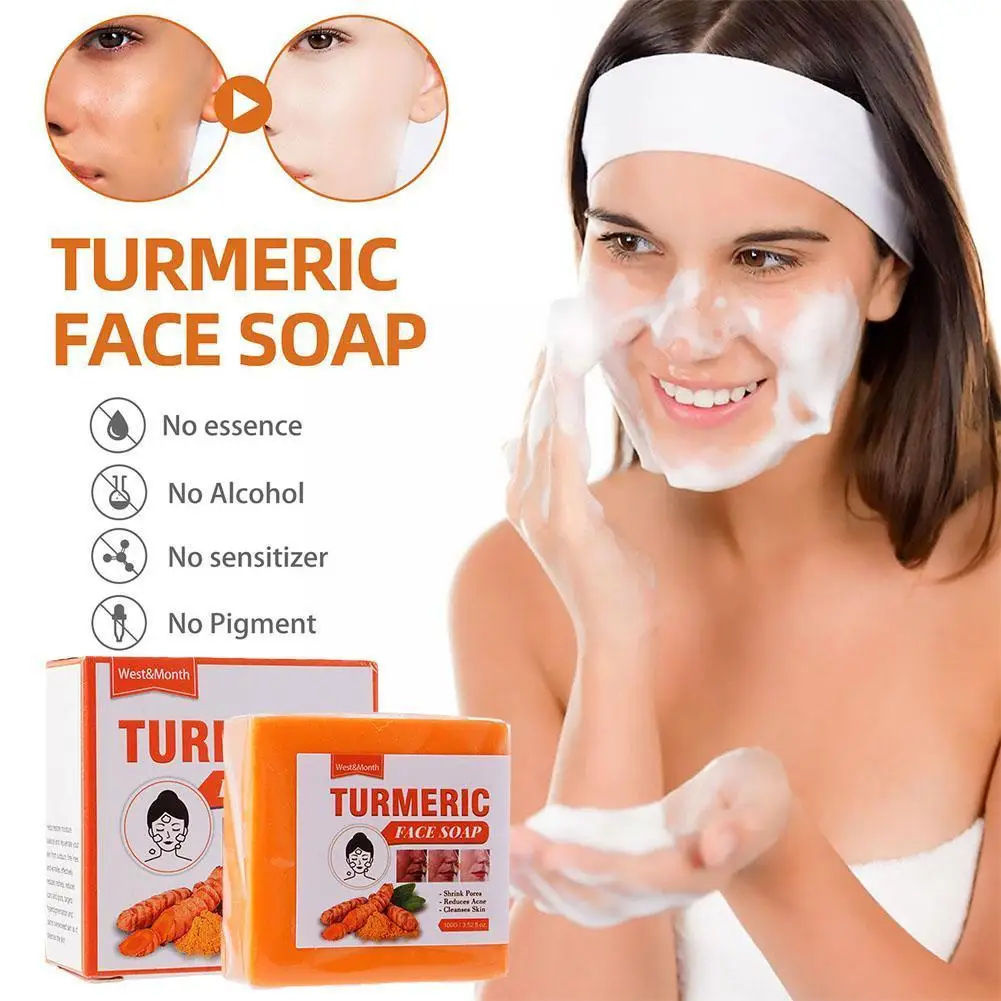 Turmeric Soap Face Cleansing Anti Acne Skin Brighten Lightening Pimples Remove Ginger Bar Spot Soap Handmade Dark Body R0E3