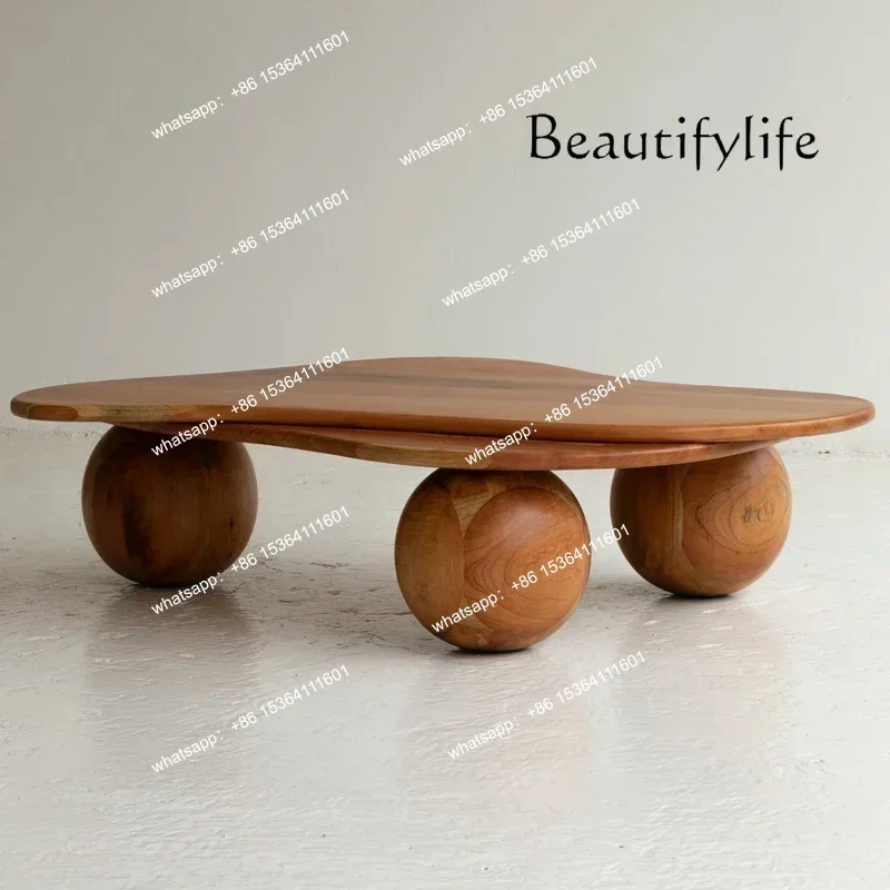 

46Retro irregular solid wood coffee table simple cream style creative round ball tea table