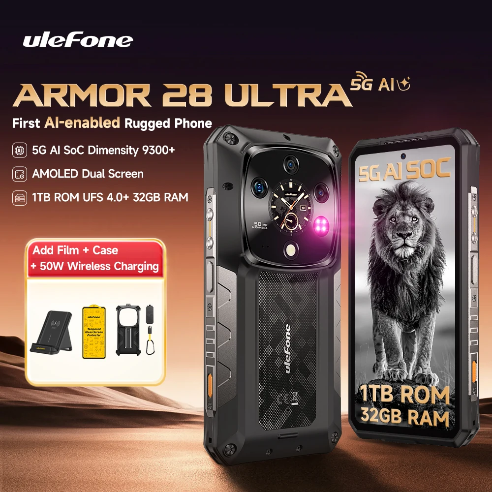 【Wereldpremière】Ulefone Armor 28 Ultra 5G AI robuuste telefoon 1TB ROM + 32GB RAM Android-smartphone AMOLED 6,67" 10600mAh mobiele telefoon