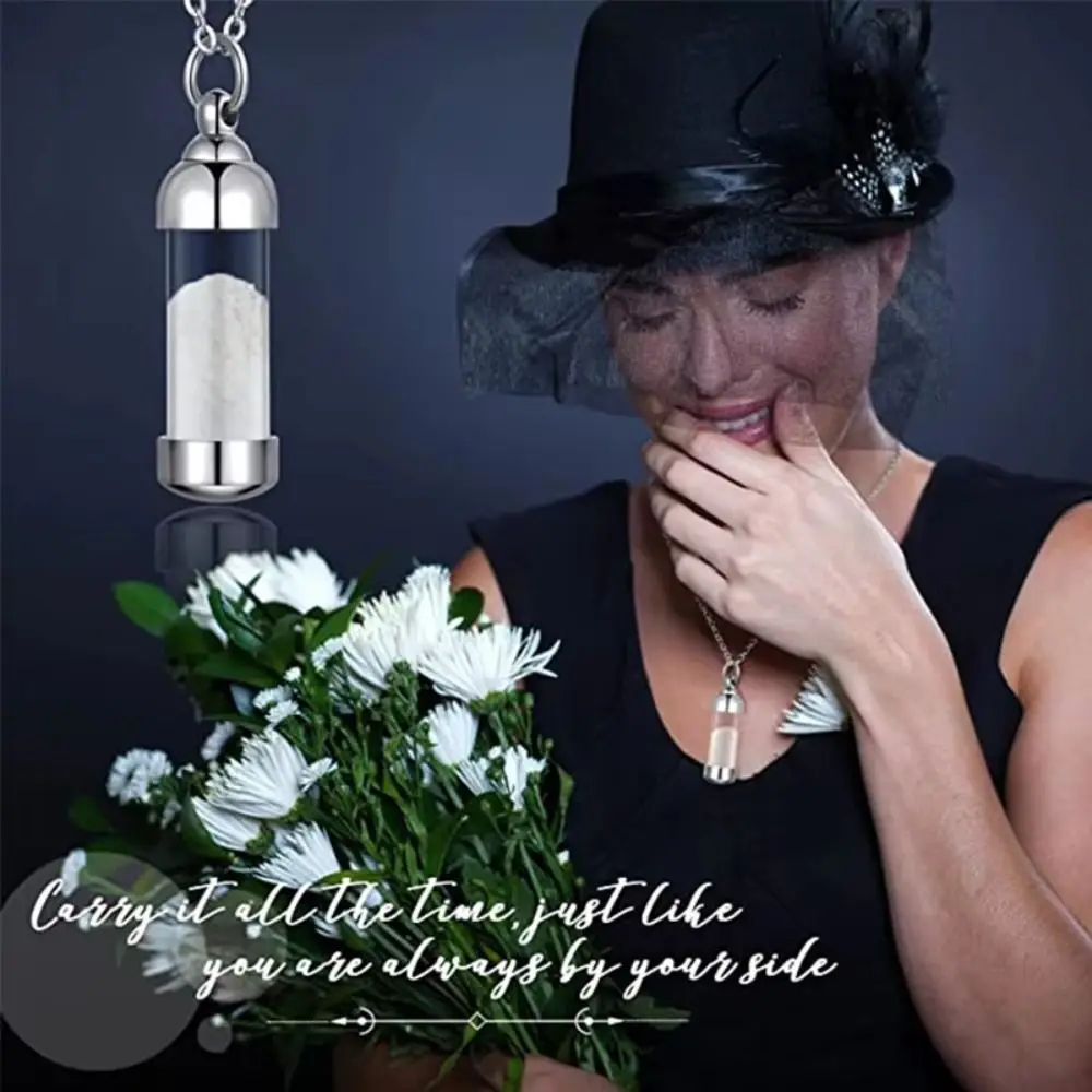 Fashion Stainless Steel Cremation Jewelry Transparant Fillable Urn Pendant Human Ashes Memorial Pendant
