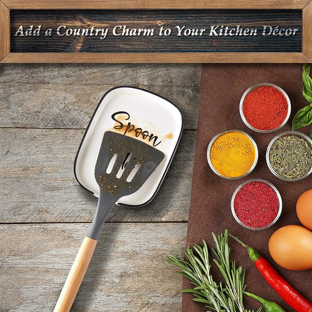 LMETJMA Ceramic Spoon Rest for Stove Top Durable Large Spoon Holder Heat Resistant Cooking Utensil Rest for Kitchen Counter