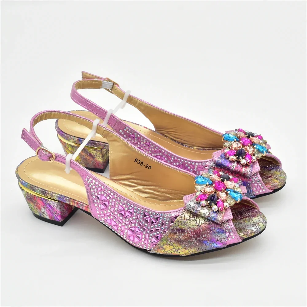 New Arrival Nigerian Women Shoes and Bag Set Decorated with Rhinestone in Italy African Party Elegant Heeled Pumps for Women
