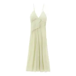 Tangada 2024 Summer Women Pleated Chiffon Dress Strap Ladies Long Dress 3h0618