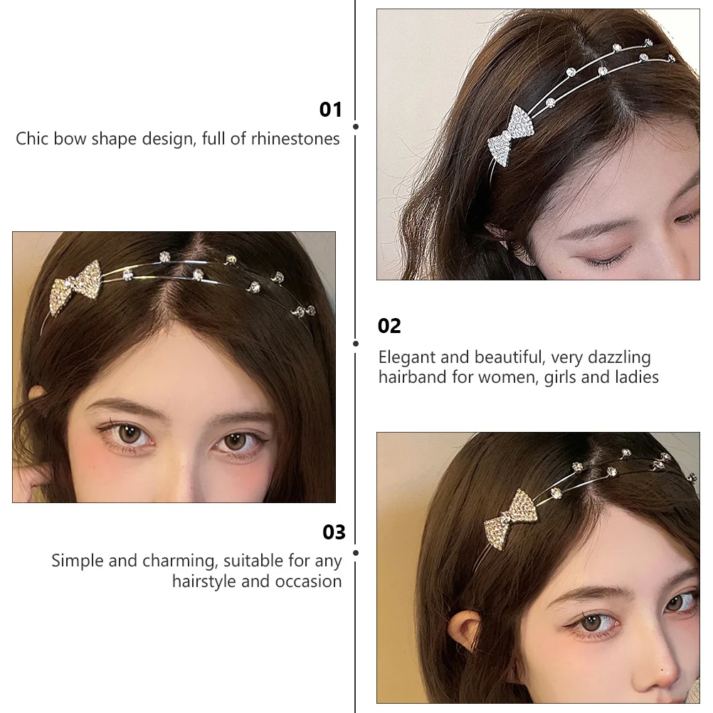 

Crystal Rhinestone Bowknot Headband Fashion Hair Accessory for Women Girls Wedding Party Birthday Elegant Non-Slip Hair Styling