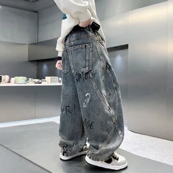 Boys Thermal Baggy Jeans 4 ZOETOPKID Kids Winter Warm Distressed Jeans with Letter for Boy Thick Thermal Denim Pants Children Corduroy Lined Baggy Trousers 4