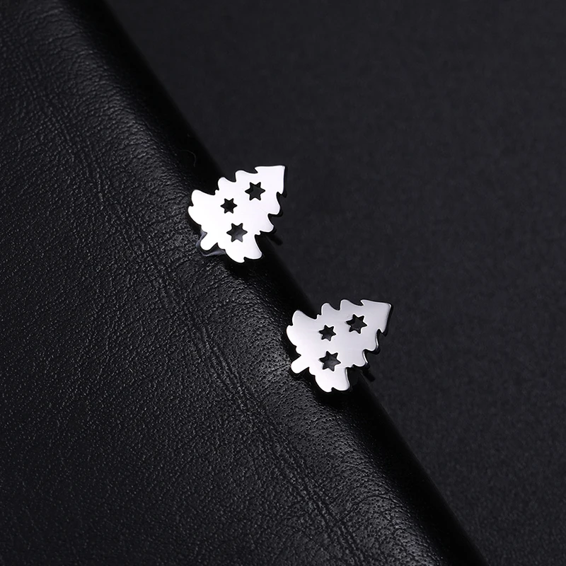 JDZQJ Cute Chirstmas Tree Stud Earring for Women Stainless Steel Gold Color Women's Studs 2023 Fashion Chirstmas Jewelry Gifts