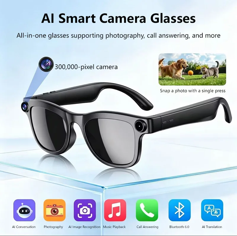 New Smart Glasses 300W Pixel Voice Assistant Remote Control Touch Photo AI Translation Bluetooth Motorcycle Glasses