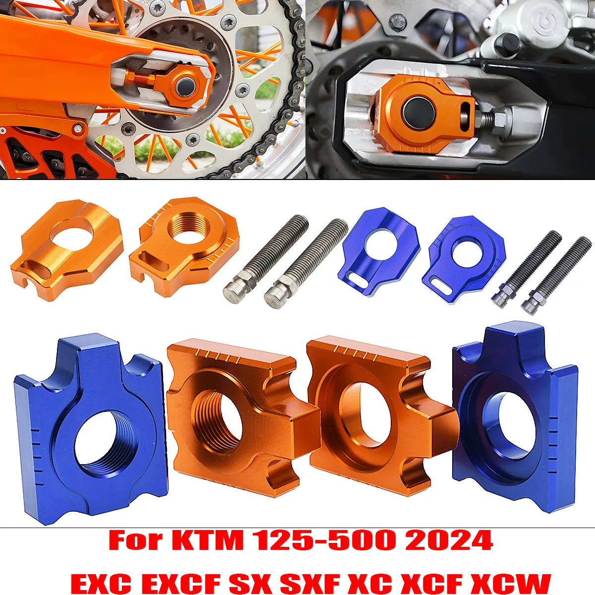 

CNC Rear Axle Block Chain Adjuster Tensioner For KTM 125-530SX SXF XC XCF XCW XCWF EXCHusqvarna Dirt Bike Motorcycle Accessories
