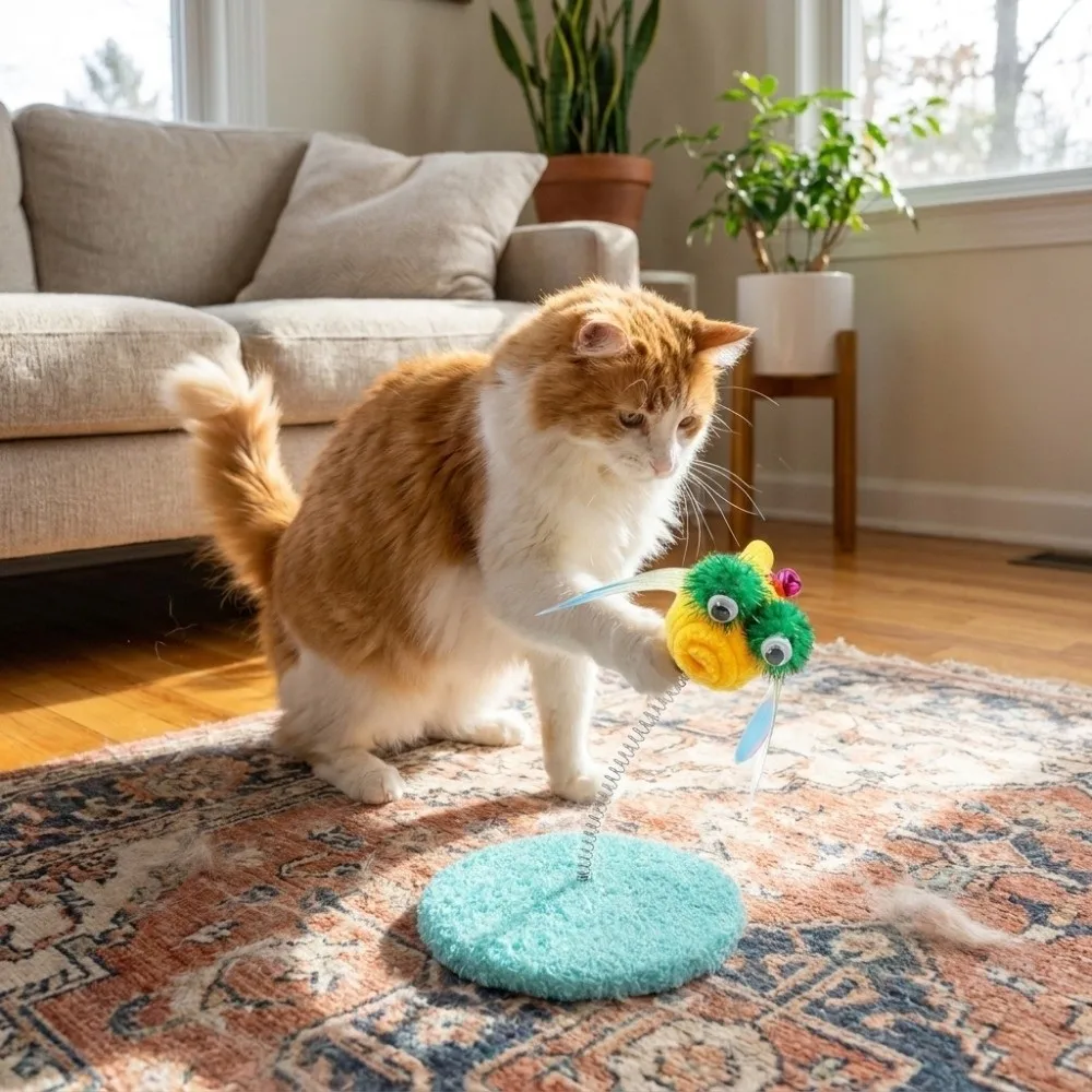 Dragonfly Design Cat Spring Toy Scratch Resistant Wobble Bounce Cat Teaser Wand with Bell Googly Eyes Pounce Play Toy