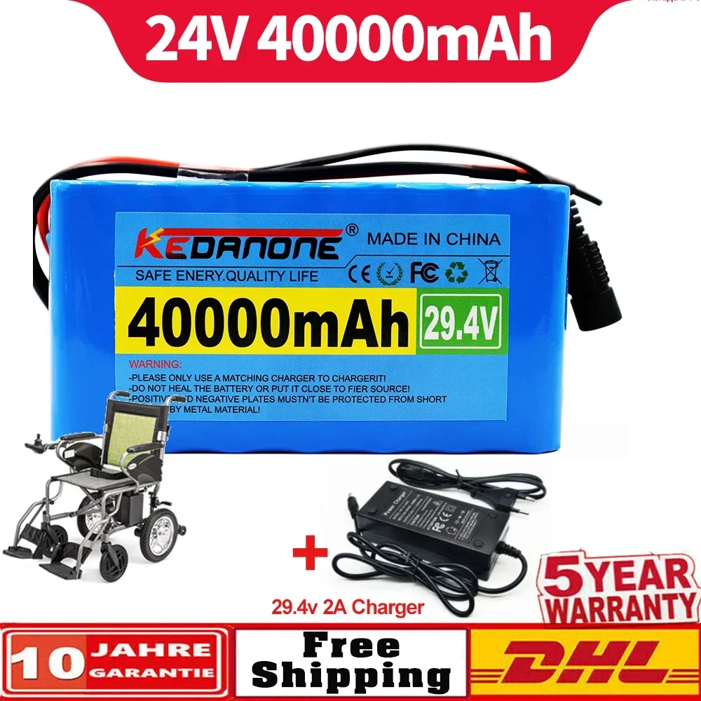 

24V 7S3P 40Ah 29.4V Battery Pack 18650 Li-ion Battery with 40A Balance BMS for Electric Bike Scooter Electric Wheelchair +Charge