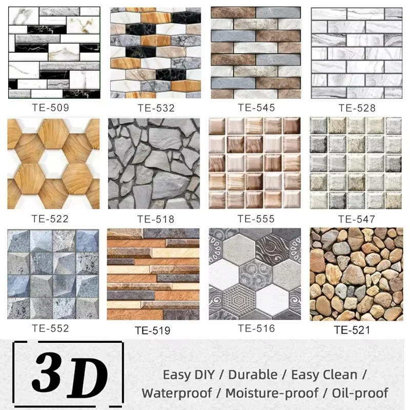 10/5PCS Wall Sticker Waterproof PVC Imitation Brick Wallpapers for TV Wall Living Room Bedroom Kitchen Kids Room Painted Surface