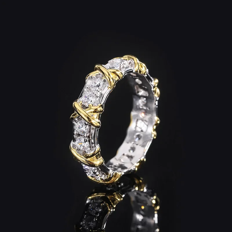 

Jewelry hot sale S925 all-over silver color electroplating row ring women's high-end texture diamond ring women's ring