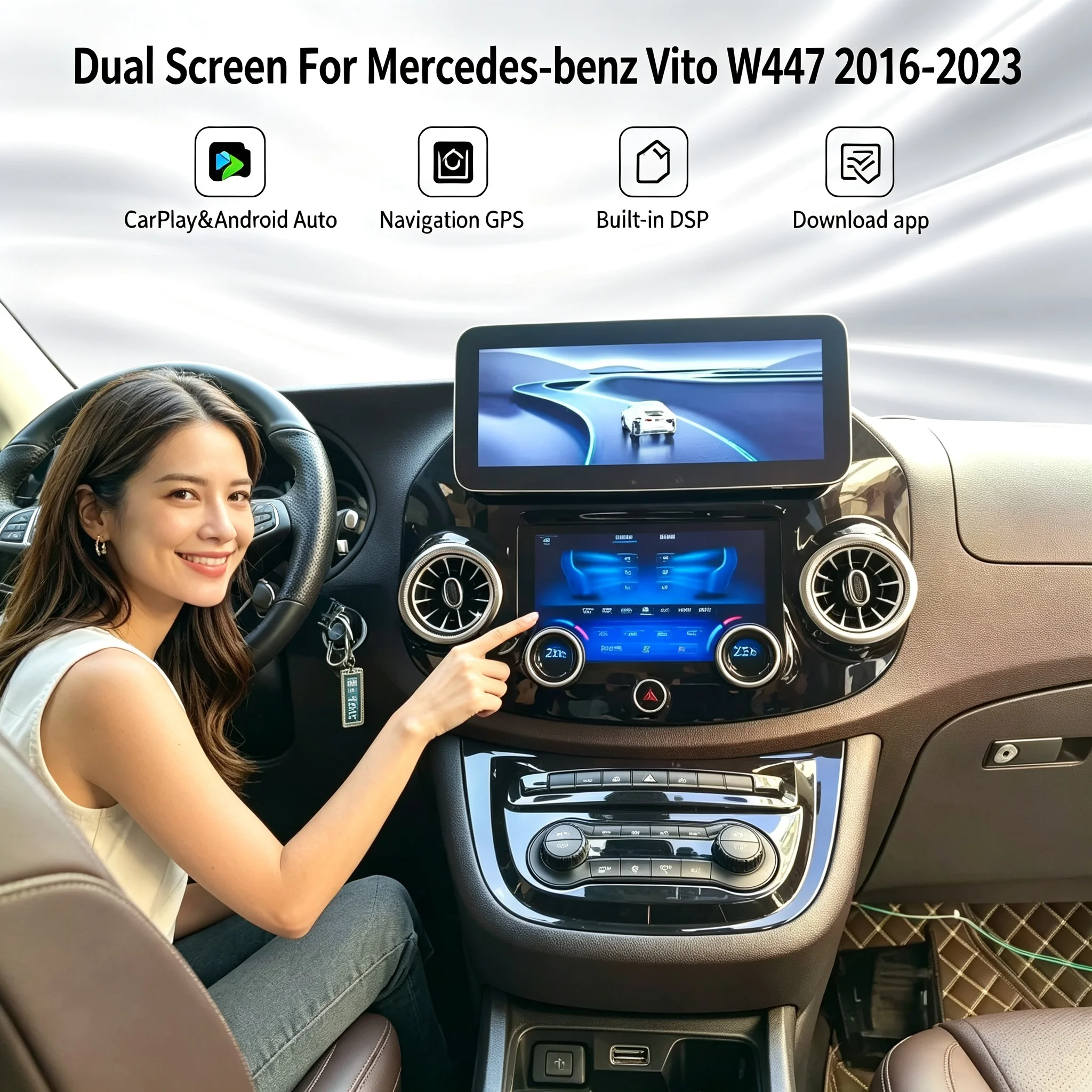 12.3'' Android Touch Screen For Benz Vito W447 2016-2023 Car Radio Multimedia Video Audio Stereo Player GPS Navigation Carplay