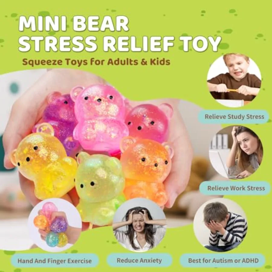 12Pack Fidget Toys Squishy Cute Bear Squeeze Ball, Bulk Squishy Fidget Squeeze Play Toys Pull Stretch Classroom Prize Party Fav view 4