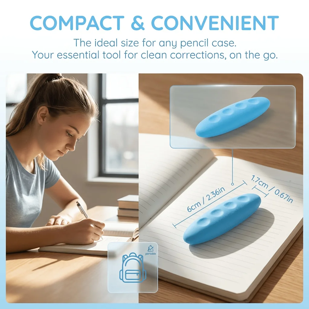 5/10pcs Oval Pencil Erasers, 5 Colors, Fit Grip, Clean Erase, Safe for Paper, Suitable for Homework, Daily Study, Art