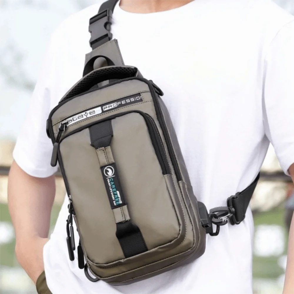 

All-Match Multi Pockets Men Chest Bag USB Charging Nylon Sports Shoulder Bag Solid Color Zipper Crossbody Bag Outdoor