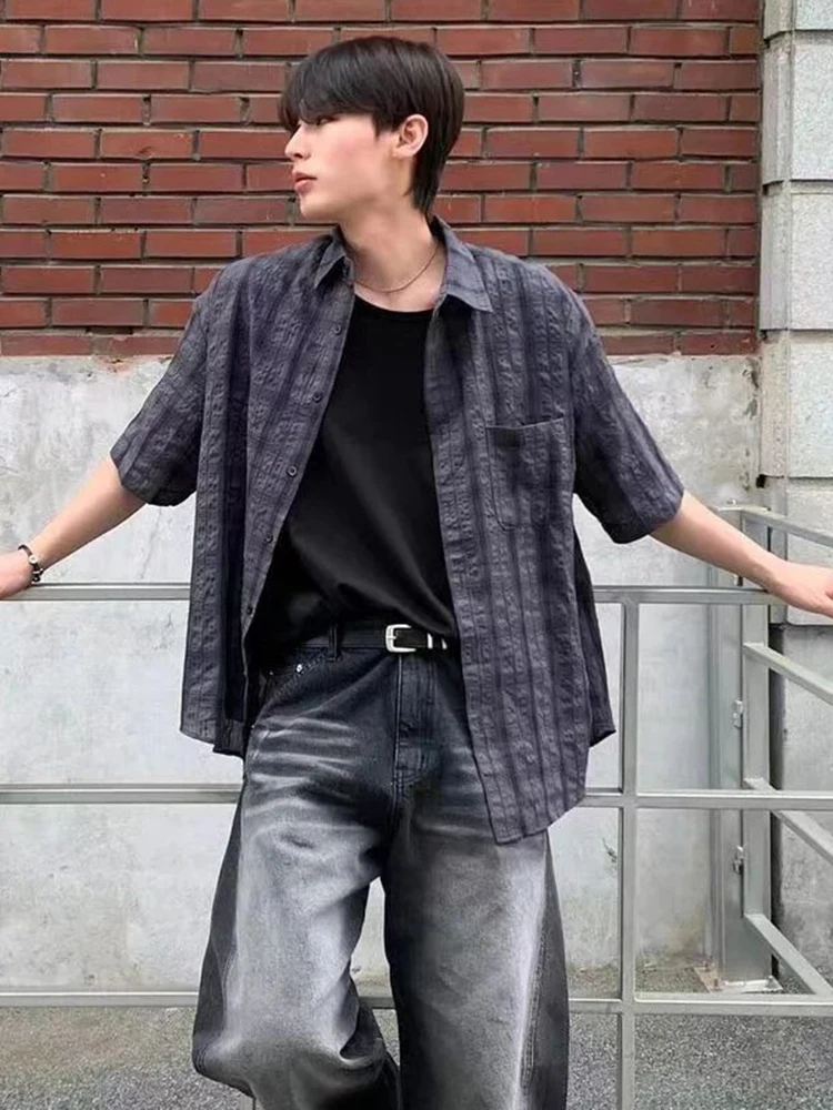 

Легкие летние мужские рубашки в американском ретро-стиле с клетчатым принтом, свободного кроя, повседневные, драпированные, молодежные