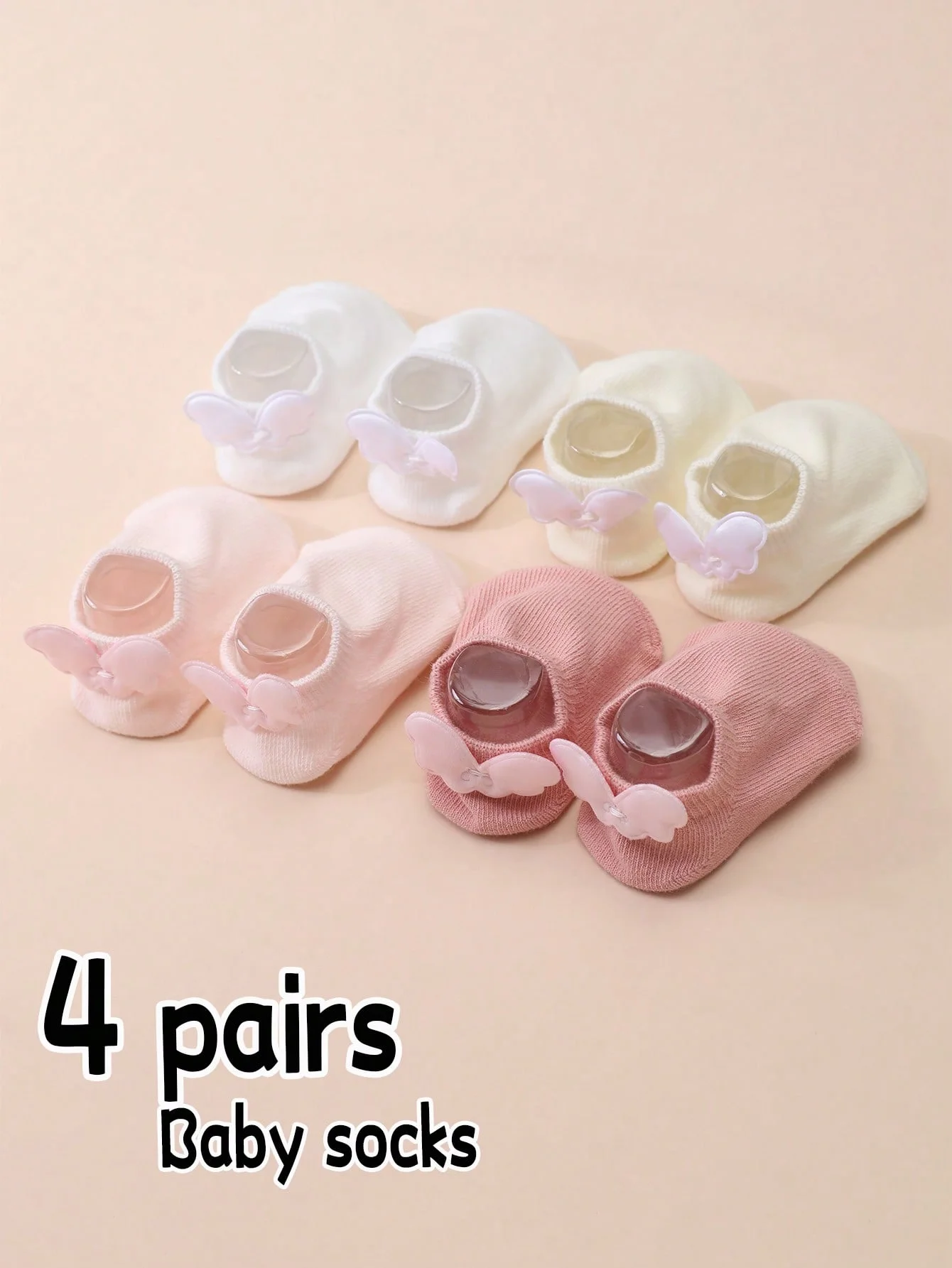 4 Pairs of Babies Cute Little Wing Decorative Short Socks Non-Slip Boat Socks Suitable for Boys and Girls Four Seasons Versatile