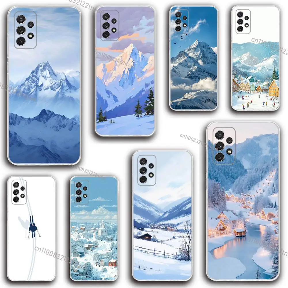 

Natural Scenery Snow Mountain Phone Case Silicone For Samsung S30,23,21,22,20 FE lite,S10,9,PIus Note20ultra Soft Transparent