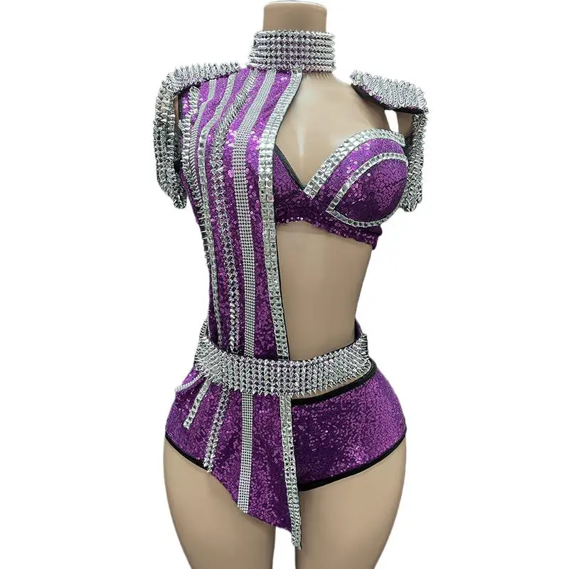 

New Sexy Nightclub Rivets Nightclub Evening Party Singer Costume