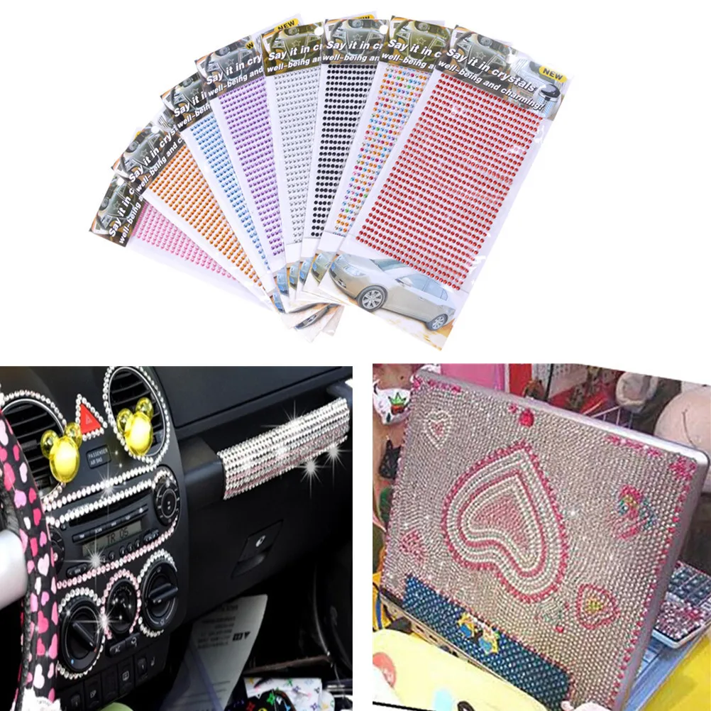 3MM 750Pcs/set Many Styles DIY diamondsticker Rhinestone Crystal Decoration Stickers 3D Car Decoration Stickers