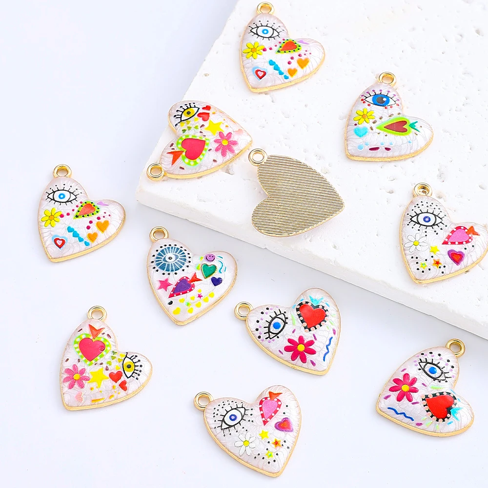 5 Stück 20 x 23 mm böhmischer Stil bunter Herz-Blumendruck-Anhänger für Modeschmuck, DIY-Halsketten-Zubehör – Detail 7