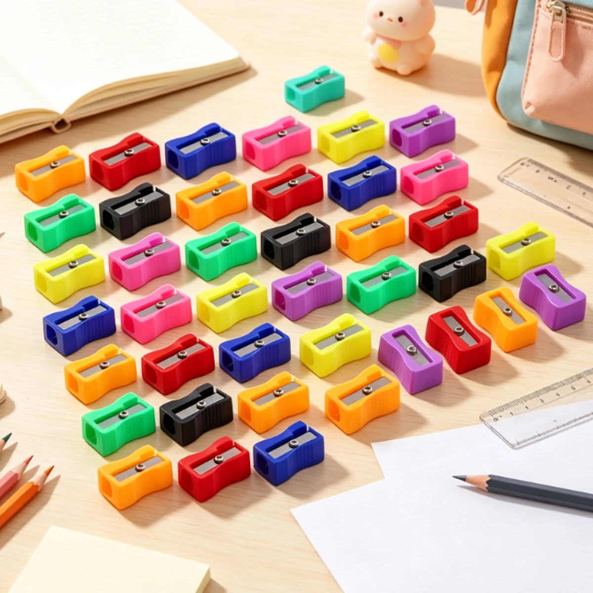 20/40/80Pcs Curved Anti-Slip Mini Pencil Sharpener Set – Square Plastic Color Sharpener, Bulk Stationery Supplies  ZSY