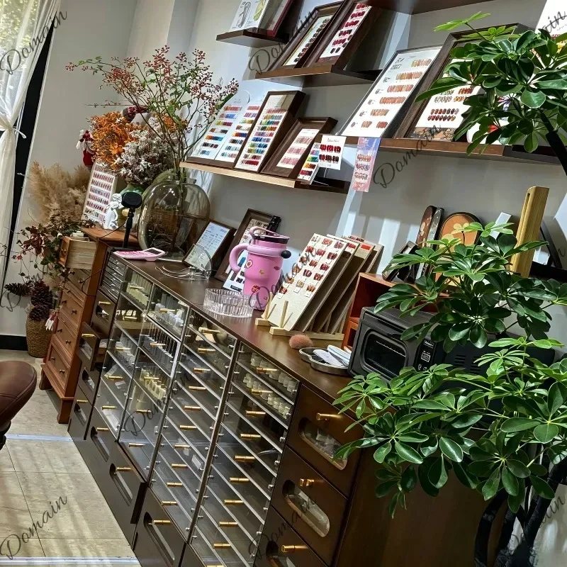 91N Brown Storage Nail Salon Tables Modern Drawers Korean Luxury Vanity Makeup Desks Designer Mesa Manicura Beauty Salon Furnitu