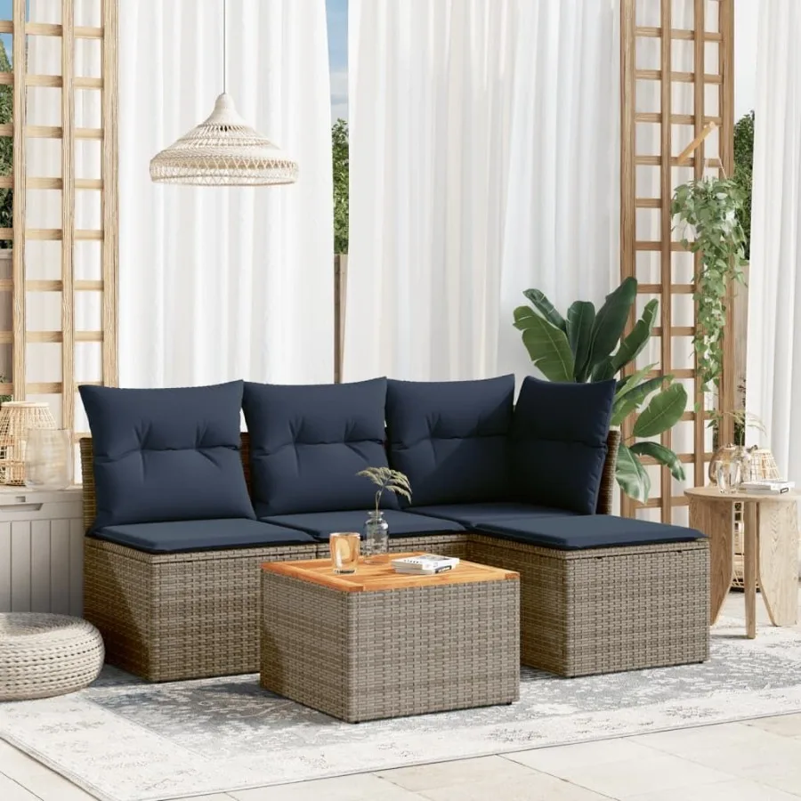 

5 Piece Patio Sofa Set with Cushions Gray Poly Rattan
