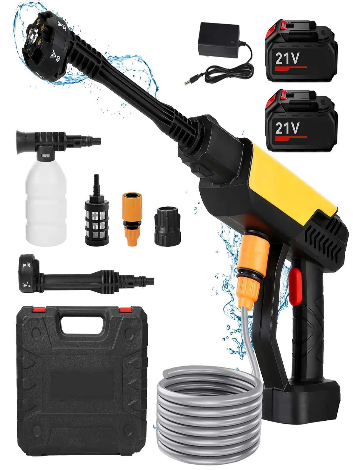 500W 70Bar Elektrischer Hochdruckreiniger Autowaschpistole Gartenbewässerungswerkzeug für 21V Batterie
