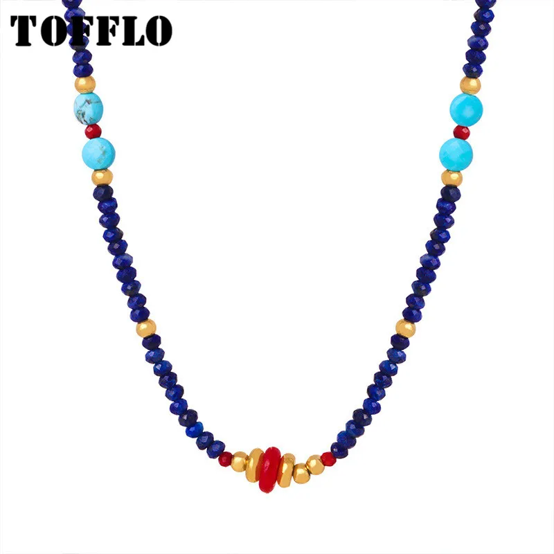 

TOFFLO Stainless Steel Jewelry Geometric Cut Natural Stone Handmade Beaded Pendant Necklace For Women BSP1728