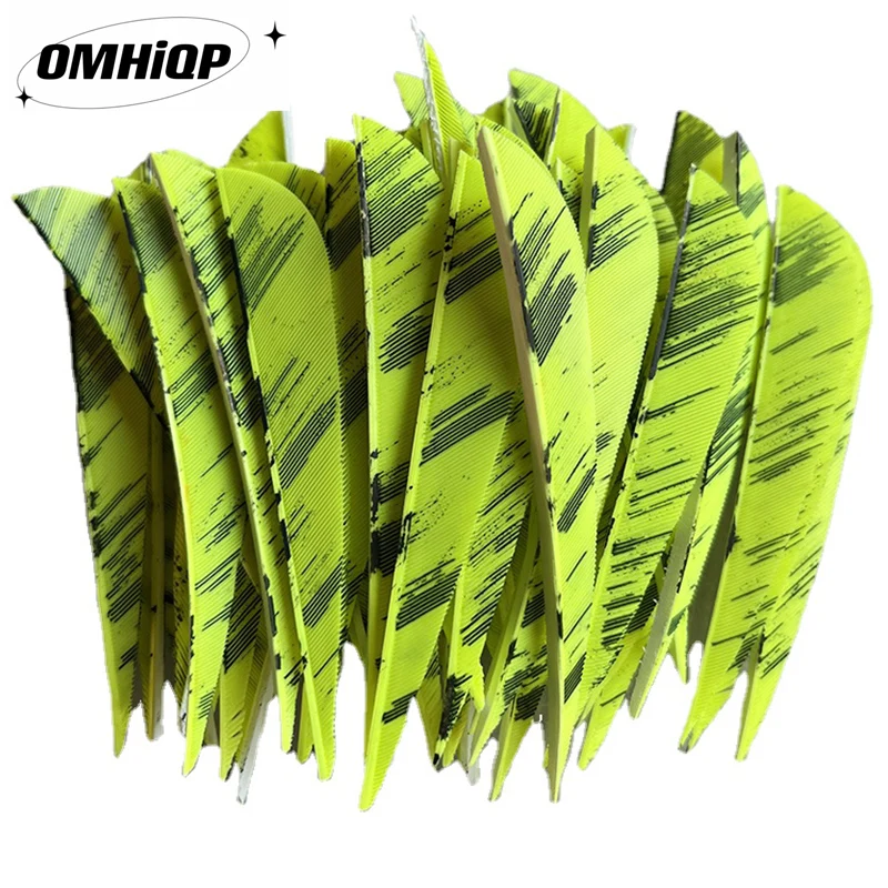 50Pcs 3inch RW/LW Water DropTurkey Feathers Fletches Fluorescent Yellow Ink Design  Archery Bow Hunting Accessories