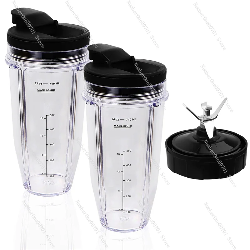 24Oz Blender Cups Compatible for Nutri Ninja Blender BL480 BL490 BL640 Accessories, 7 Fins Extractor Blade