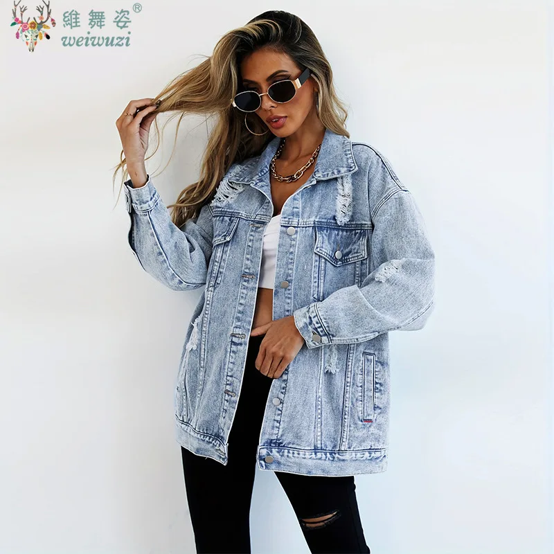 

Jeans Jackets for Woman Euramerican Autumn Outdoor Ripped Cowboy Coats Vintage Loose Denim Top Female Fashion Causal Outerwears