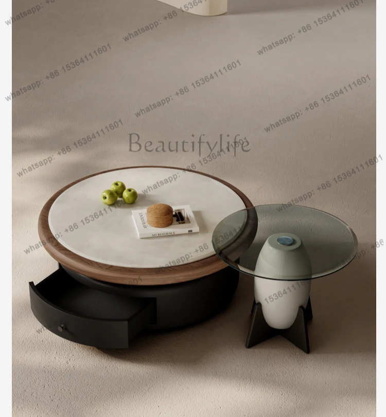 

LD25 Italian minimalist round coffee table round glass light luxury marble coffee table combination