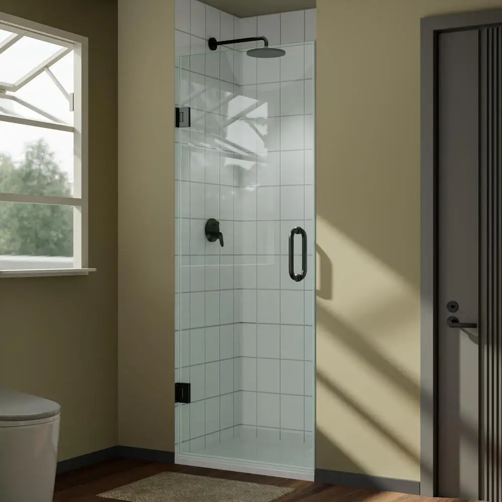 

28" W x 72" H Frameless Shower Door 3/8" Tempered Glass with Reversible Hinge Brushed Gold Finish for Modern Bathroom