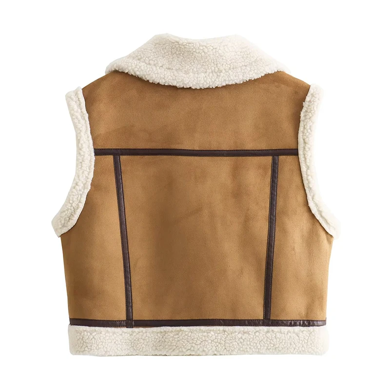 Dames Vest Winter Mode Dikke Warme Faux Shearling Korte Gilet Herfst Mouwloze Revers Kraag Dames Bovenkleding